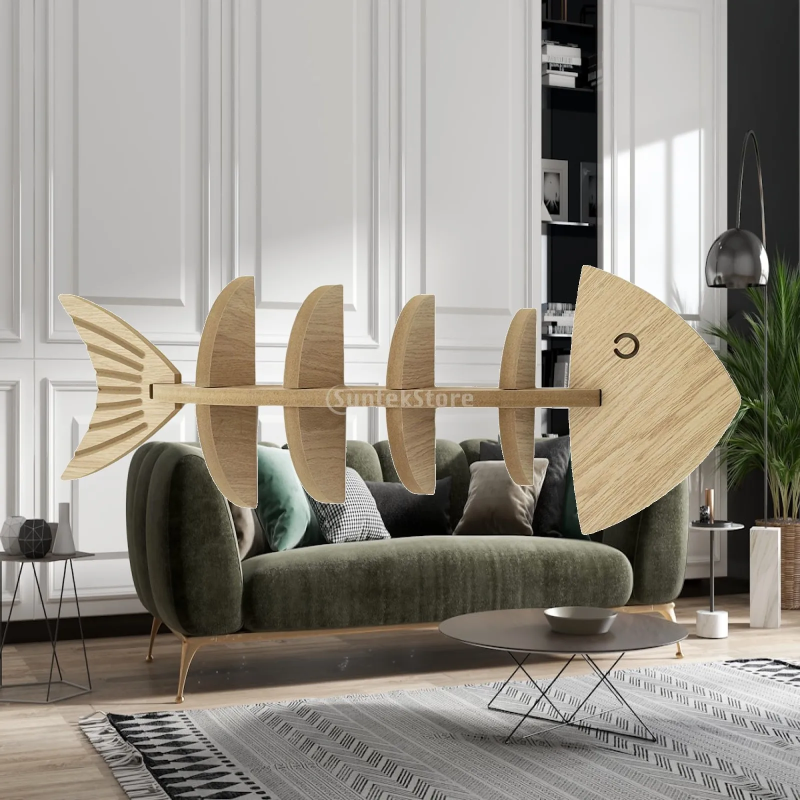 Wall Mounted Wooden Fishbone Display Shelf Creative Partition Rack Floating Shelf Furniture for Bedroom Entrance