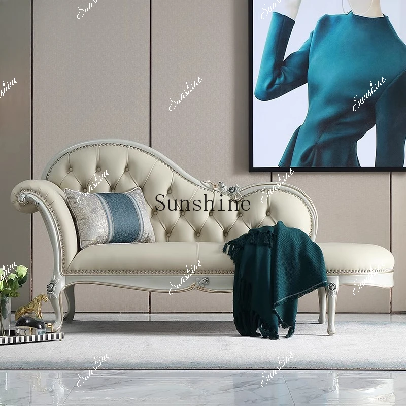 French retro leather chaise longue master bedroom bedside beauty couch EF3  FT