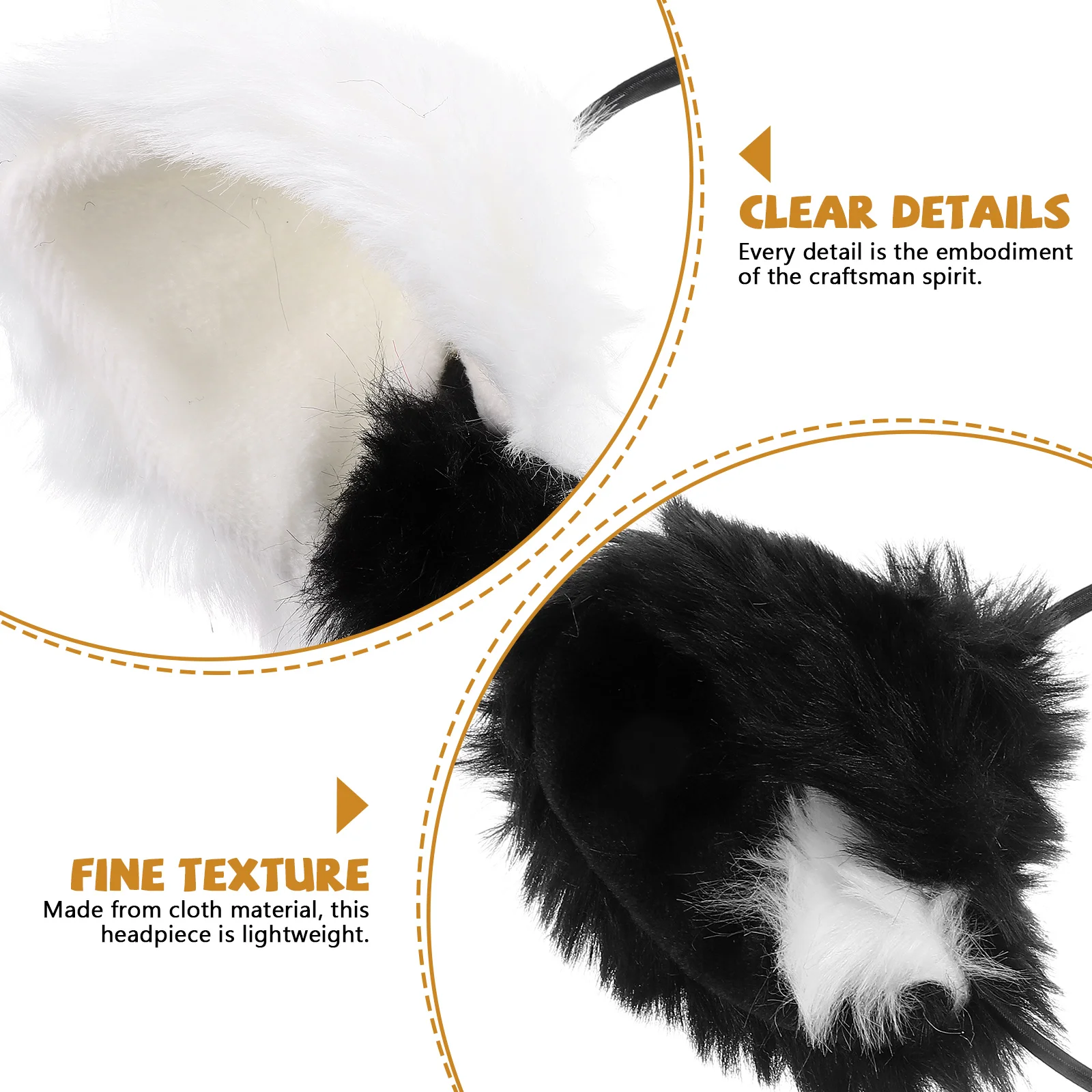 

2Pcs Cat Ears Headband Hair Ribbon Accessories Costume Women Stitching Cosplay Headpiece Halloween Christmas White Black