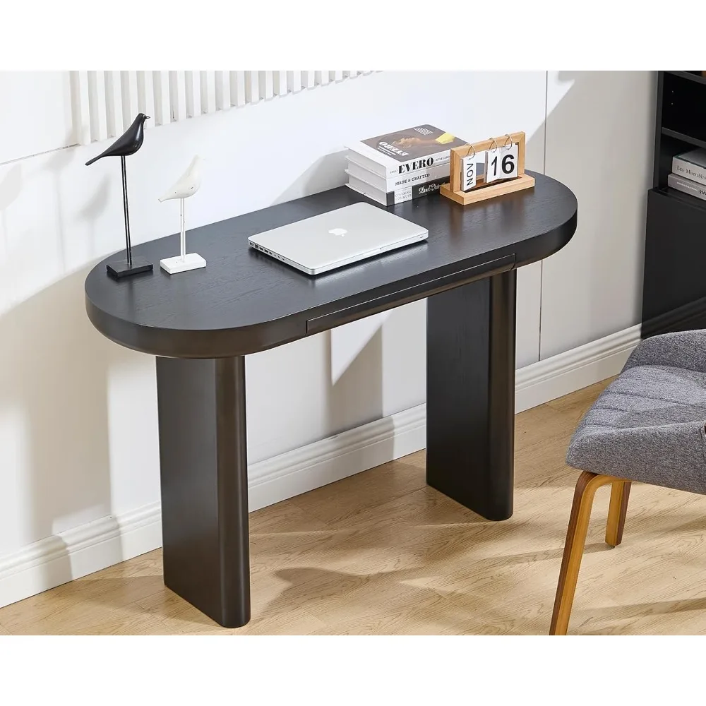 

47 Inch Modern Curved Study Writing Desk with Drawers, Rounded Silhouette Computer Desk Console Sofa Table, Entryway Table Behin