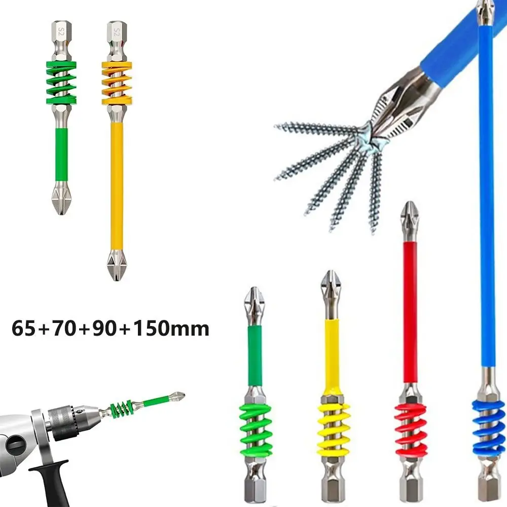 

Magnetic Screwdriver Drill Bits With Spring 65/70/90/150 mm Spring Screwdriver Bit 1/4'' Hex Shank High Hardness
