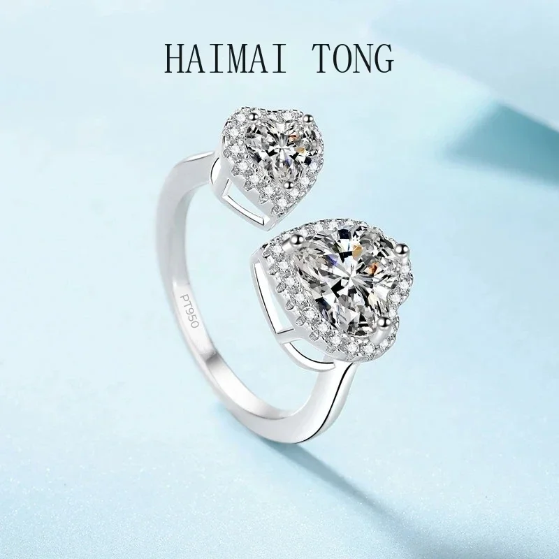 

Fine Jewelry Mind Acts Upon Mind Platinum PT950 Romantic Moissanite Diamond VVS1 D Color 2.5CT Ring Double Heart Style for Women