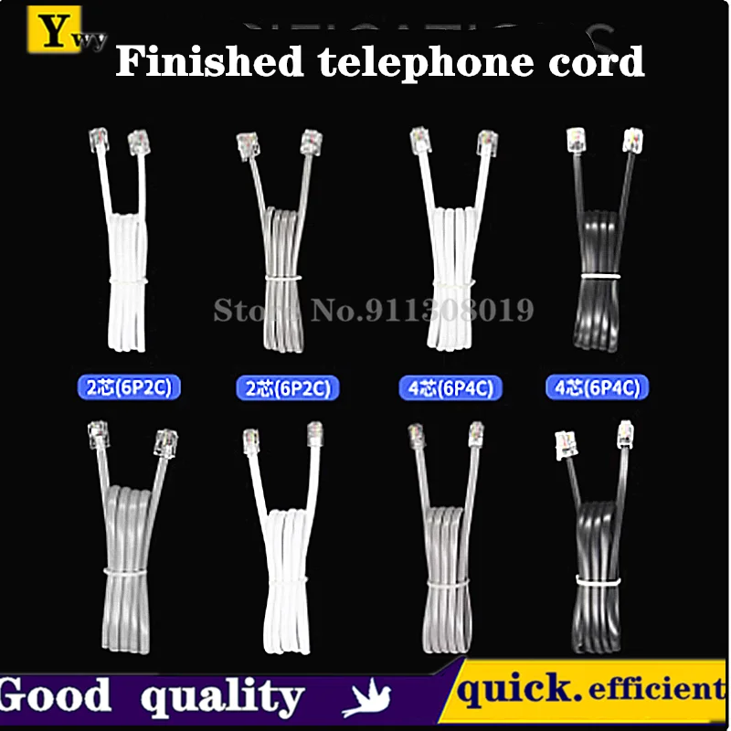 1/1.5/2/3/5/8/10Meters Finished phone line pure copper 2-core/4-core landline fax flat phone cable with crystal head