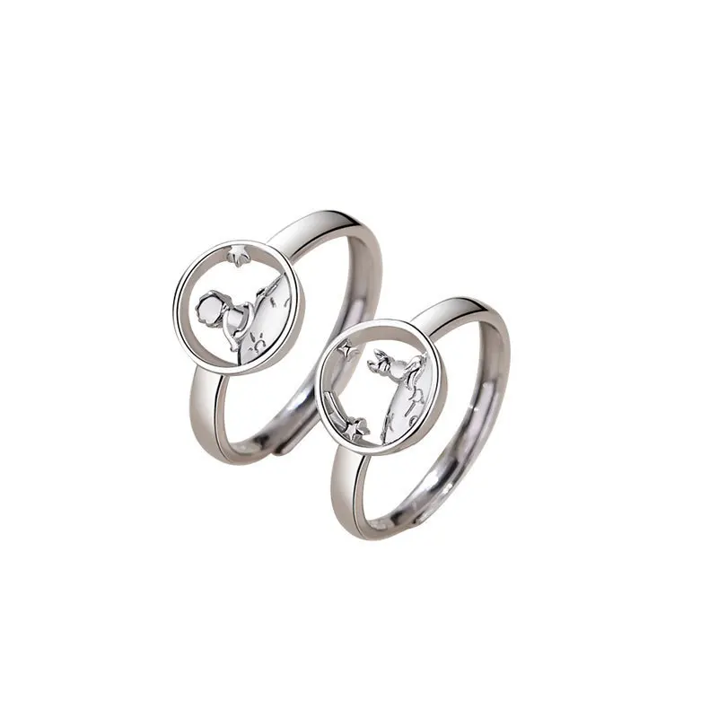 New hot-selling couple silver color little prince fox fashion personality open ring long J648