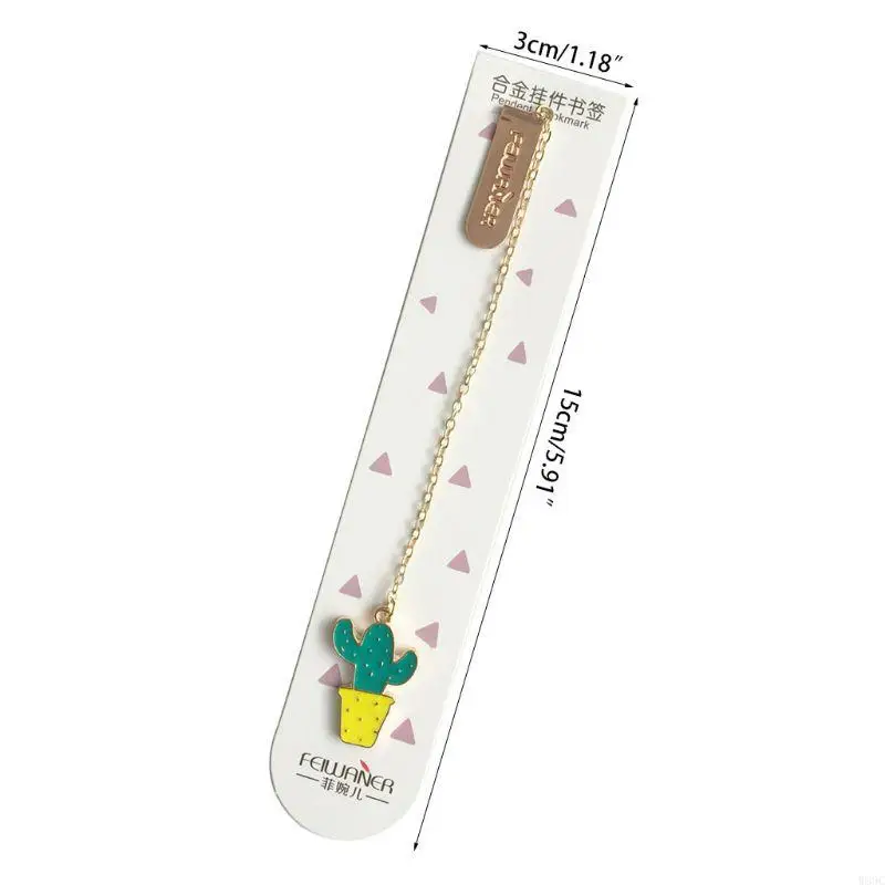 W89C Cartoon Cactus Подвеска для бумаги закладка для закладки цепная клип -металлические