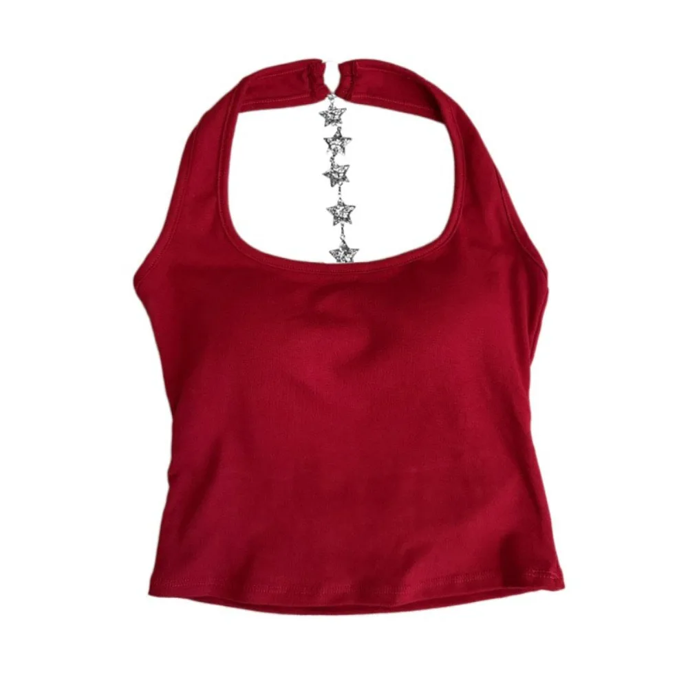 

Star Strap Back Hollow Crop Tops With Chest Pads Short Sleeveless Camisole Backless Spicy Girl Style Slim Y2k Crop Top Beach