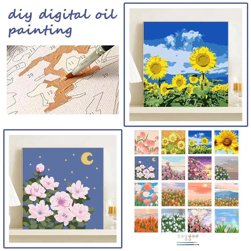 성인용 DIY 드로잉 캔버스 해바라기 오일 페인트, 손으로 그린 그림, 숫자 꽃 홈 데코 