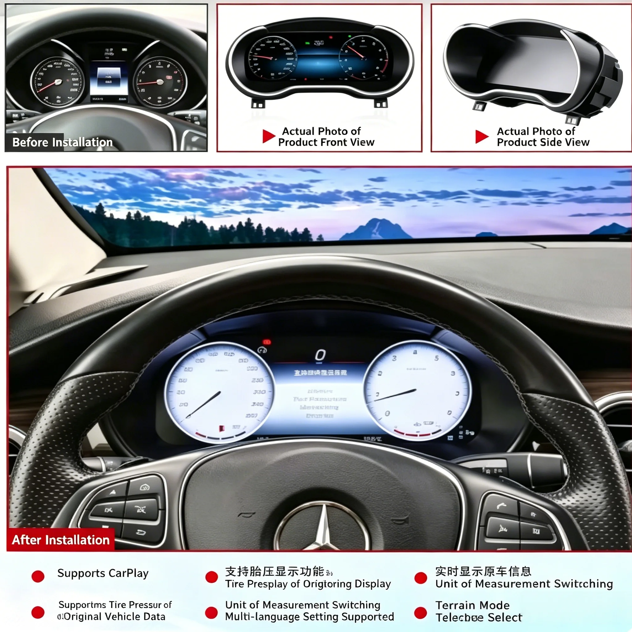 12.3 Inch LCD Digital Dashboard Cluster For Mercedes Benz V class 2016 2017 2018-2023 Years Instrument Paneel Cockpit Speedme