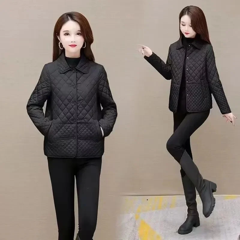 2024 Ladies Loose Parkas Outwear Mom\'s Outfit Solid Color Thin And Light Puffer Coat Autumn Winter Female Lingge Winter Jacket