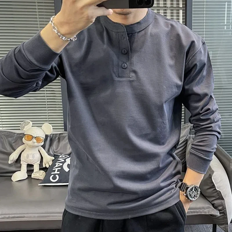 Spring Autumn New Fashion Round Neck Long Sleeve Solid T-Shirts Men's Clothing Casual All-match Bottoming Shirt Korean Chic Tops