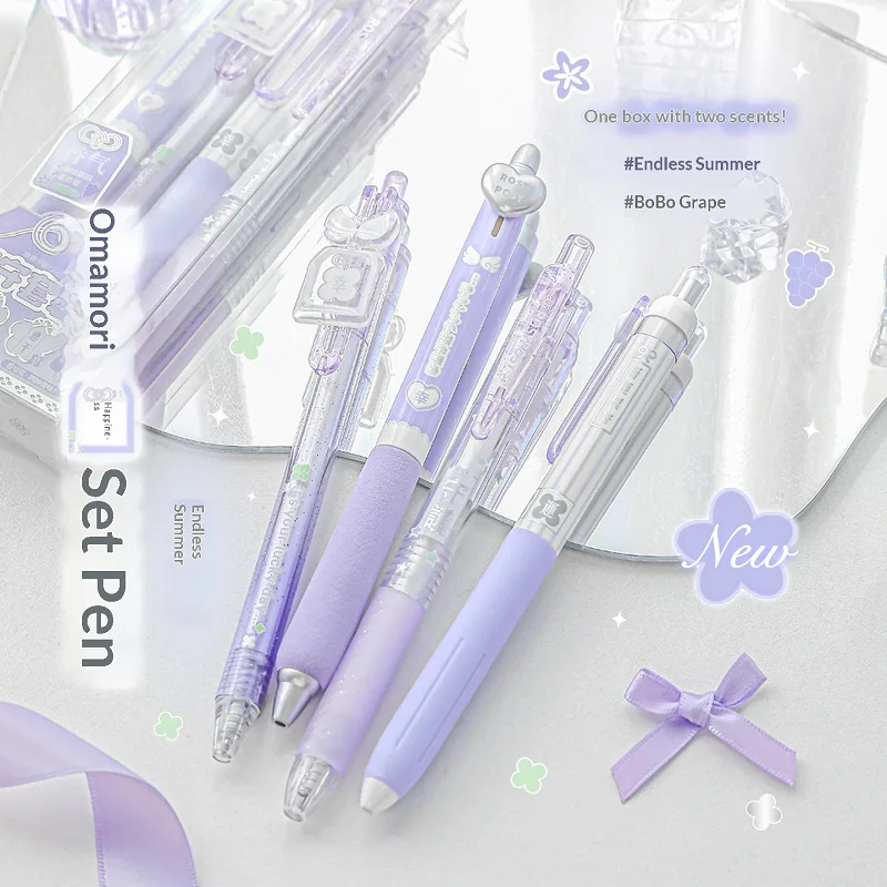 

RosyPosy Fragrance Gel Pen 0.5 Quick Drying Stationery Ballpoint Pen 4 Pen Types & 2 Fragrances Luck Set Fluent Writing Tool