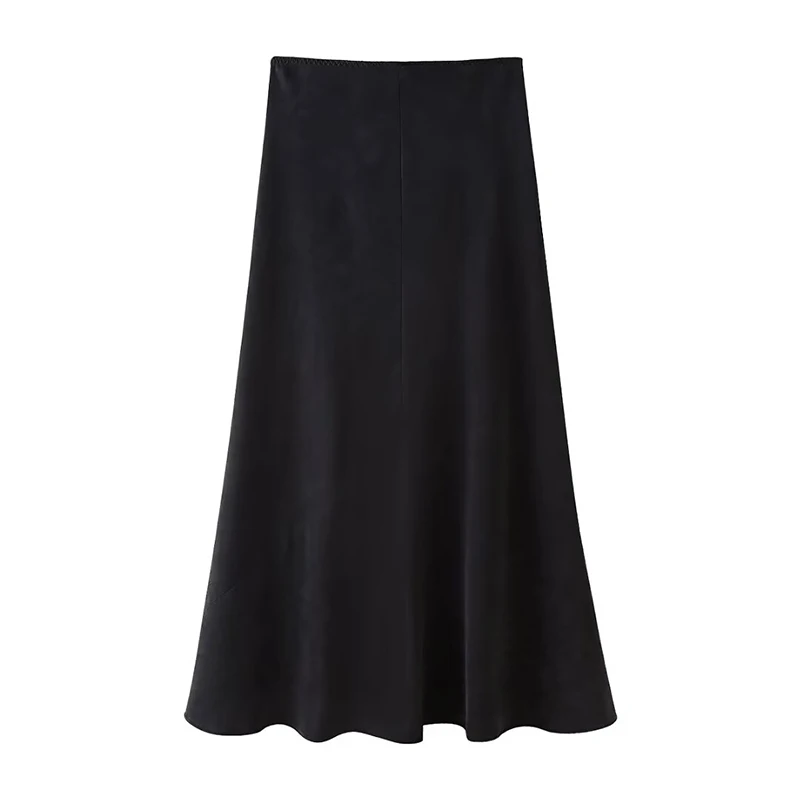 YENKYE High Street Women Mid Waist Satin A-line Midi Skirt Red Black Elegant faldas mujer