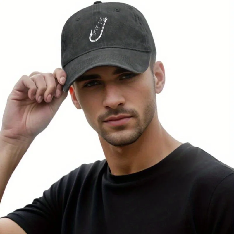 قبعة بيسبول برسومات خطاف صيد السمك من Bite Me، قبعة كاجوال من البوليستر المتعثرة للاستخدام الخارجي للرجال والنساء #3