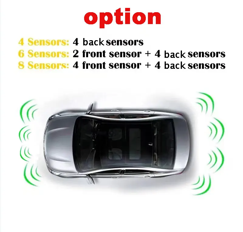 12V 16.5mm Flat Probe Parking Sensor Kit 4 Sensors Buzzer Detector Reversing Radar Universal Auto Auxiliary Safety Accessories