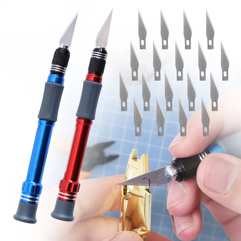 Craft Knife Set Aluminum Alloy Precise Knife Soft Grip with 20pcs Knife Blades for Modeling Exactly Scrapbooking Stencil