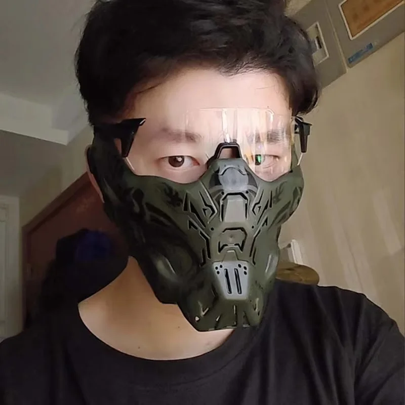 Cyber Punk Mask Halloween Tactical Mask Ghost Half-Face Mask Live Action Shooting CS Game Mask Carnival Comic-Con Adult COS Prop