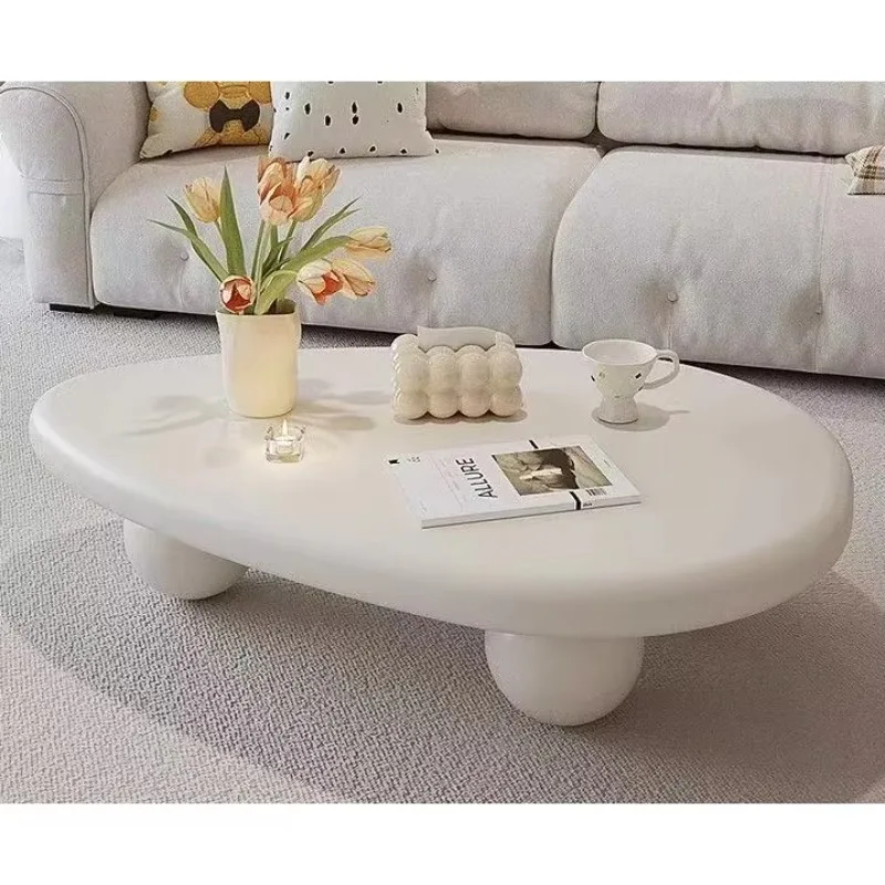 

White Nordic Style Simple Home Coffee Table Wooden Furniture Durable Modern Luxury Living Room Oval Center Coffee Table