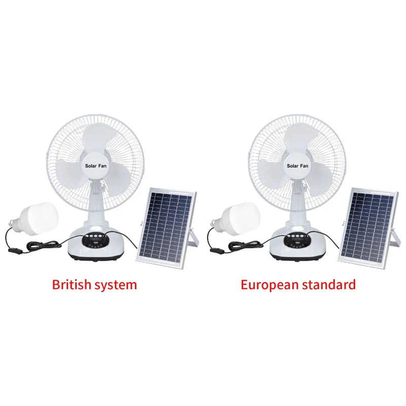 12 Inch Solar Fan Portable Rechargeable Fan With Solar Panel 3 Gears Wind Music Playback LED Light For Camping