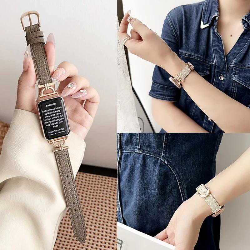 Correa de Metal y Cuero para Samsung Galaxy Fit 3, Accesorios para Reloj Inteligente Samsung Fit 3, Pulsera para Galaxy Fit 3