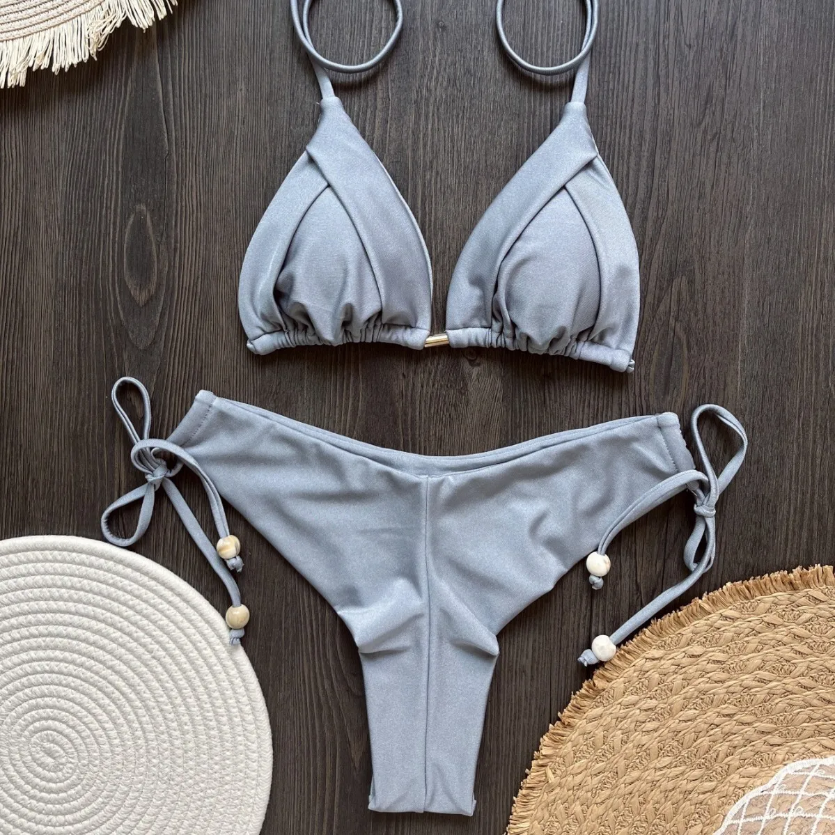 Купальник 2025 г., новый европейский и американский бикини, однотонный купальник, пляжный сексуальный женский купальник