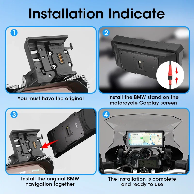 For BMW R1200GS R1250GS ADV S1000XR 8.1 inch Motorcycle Navigation Wireless CarPlay Android Auto IPX7 Waterproof Moto Monitor