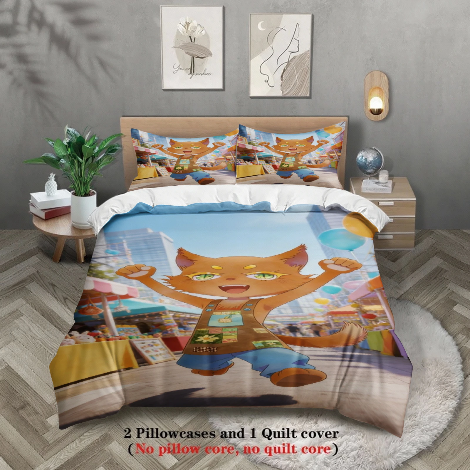Kids Bedding Set Softville Cozy Town Cute Fern the Quilt Fox With Duvet Cover & Pillowcase For Children's Bedroom Decor