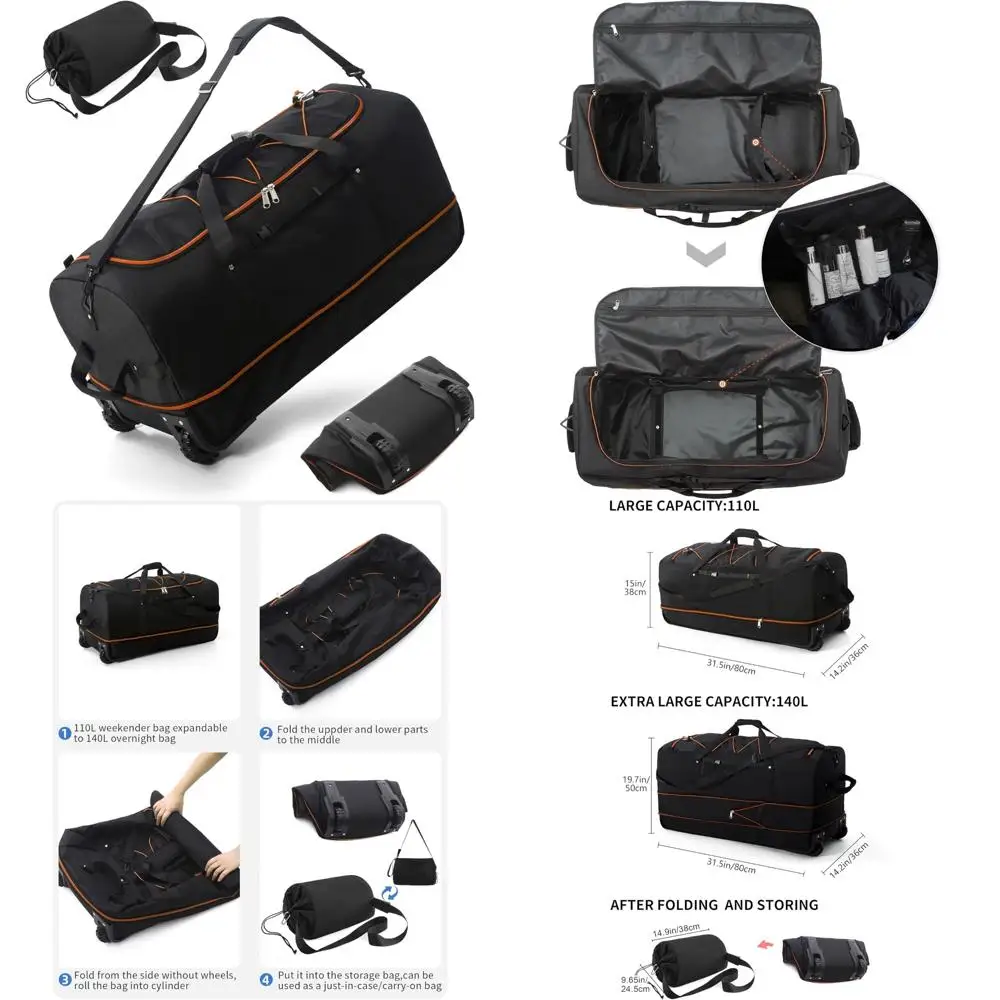 

Расширяемая дорожная сумка на колесиках 110–140 л с линейными колесами, трансформируемая дорожная сумка выходного дня с системой банджи-шнура