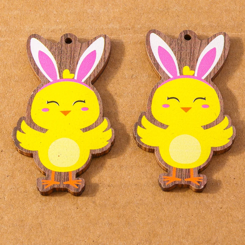 10 pcs Wooden Easter Egg Bunny Pendant Charms for Jewelry Making Earrings Necklace DIY Accessories Supplies
