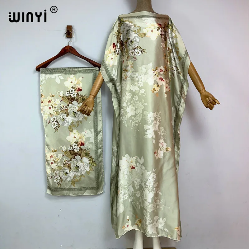 WINYI Bohemia new print Africa dress Dubai Muslim Dashiki Caftan holiday Design With belt evening dress elegant abayas for women