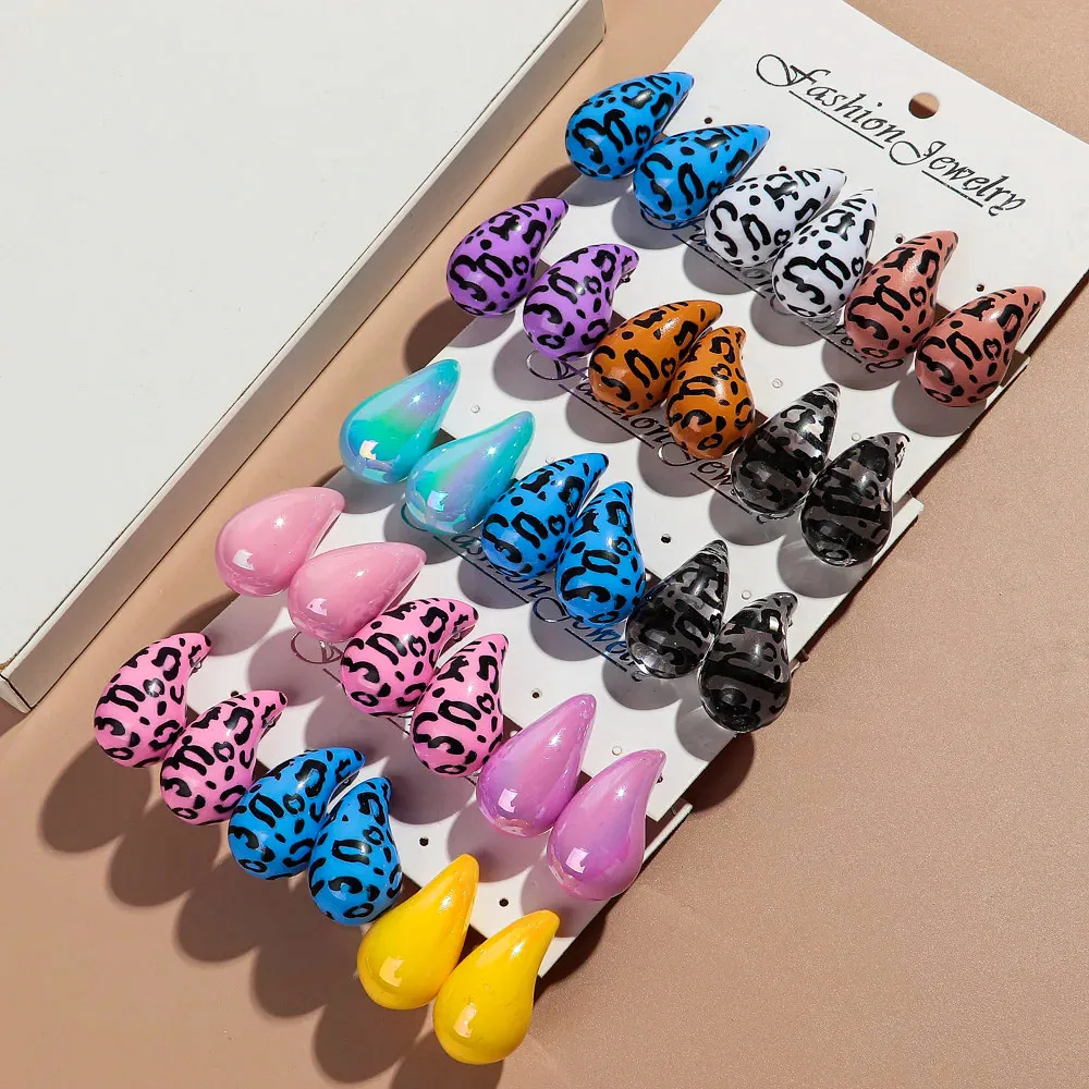 ليوبارد الاكريليك مكتنزة المسيل للدموع انخفاض الأقراط Dupes للنساء خمر قطرة قلادة القرط المجوهرات اليومية هدية خفيفة الوزن