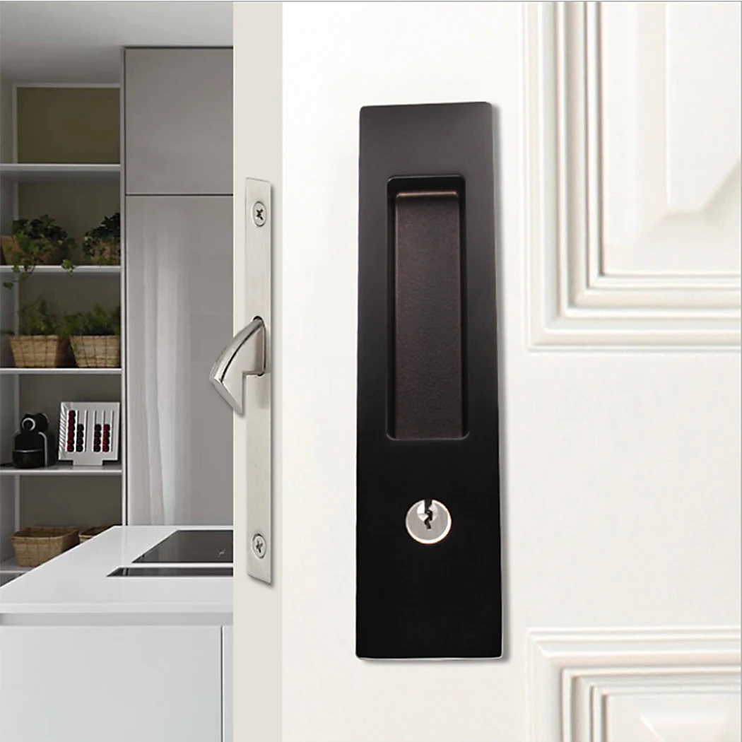 

New Sliding Door Lock Bedroom Double-sided Spring Embedded Folding Door Hook Clasps Invisible Door Key Lock Furniture Hardware