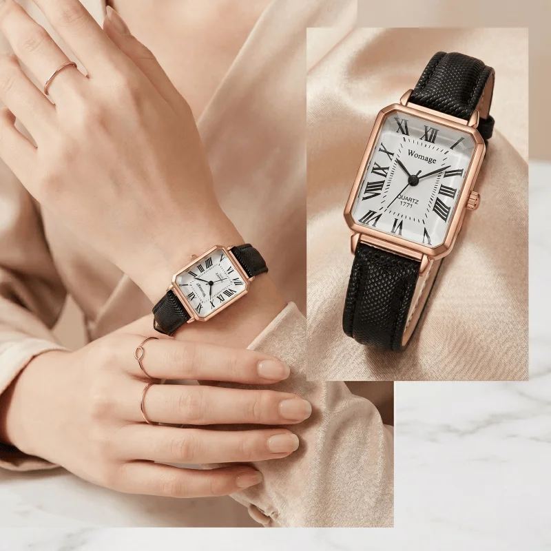 New Fashion Square Woman Watches Luxury Brand Roman Number Dial Quartz Wristwatches for Woman Simple Elegant Ladies Watch Gift