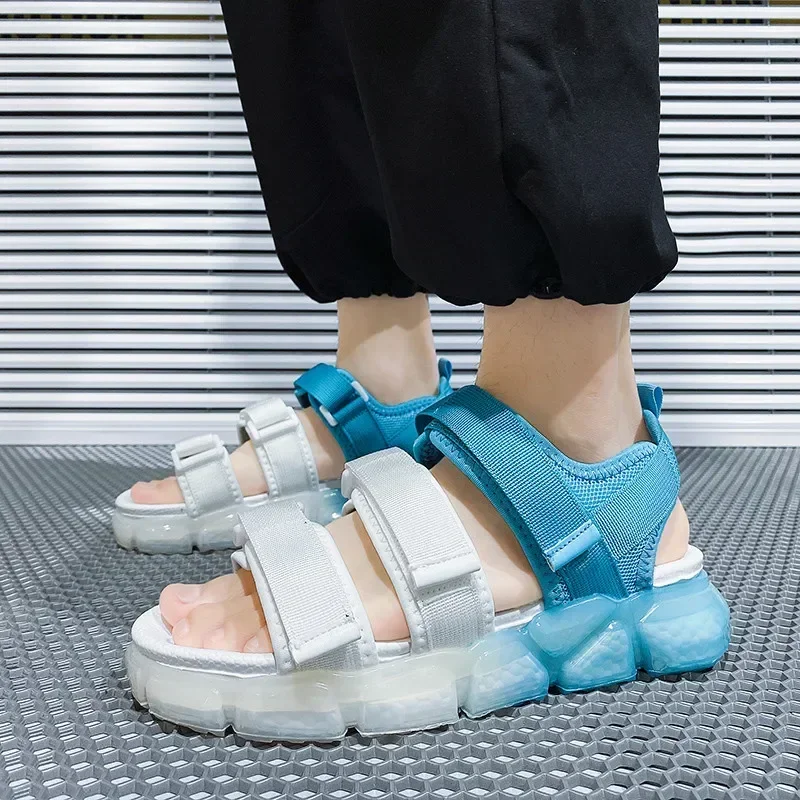 

Korean Fashion Men Summer Sandals 2025 Beach Men's Platform Sandals Hook & Loop Luxury Designer Sandals Men