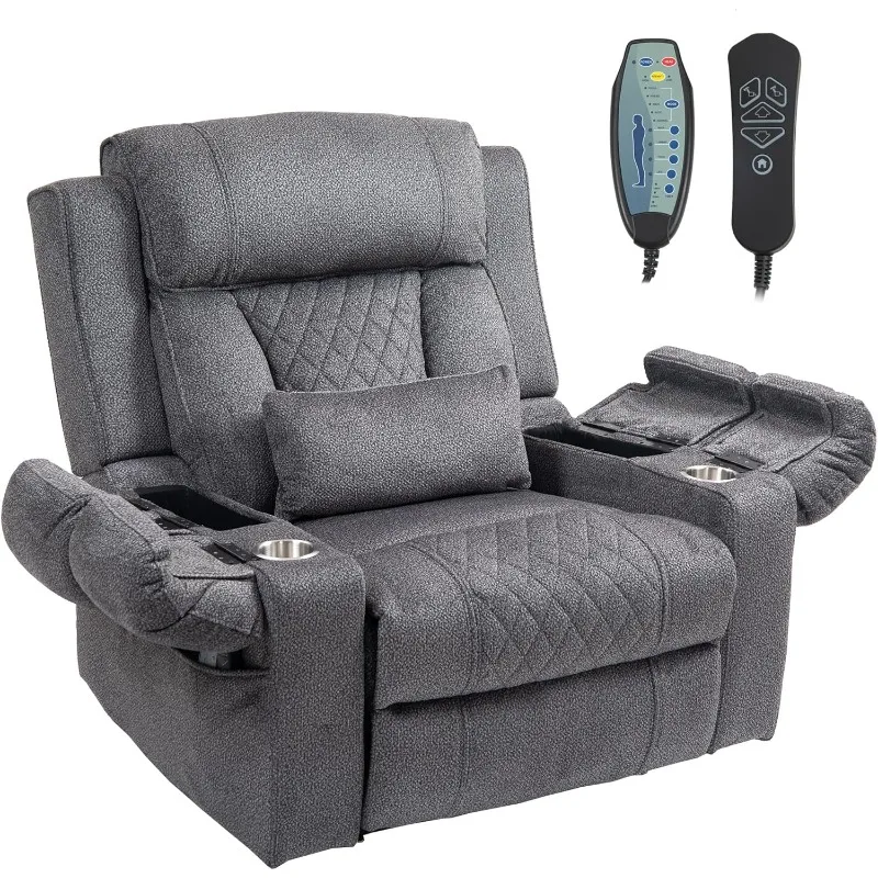 Power Lay Flat Lift Chair Oversized Recliner Dual Motor Heat Vibration for Elderly, Overstuffed Electric Extra Wide Recliners