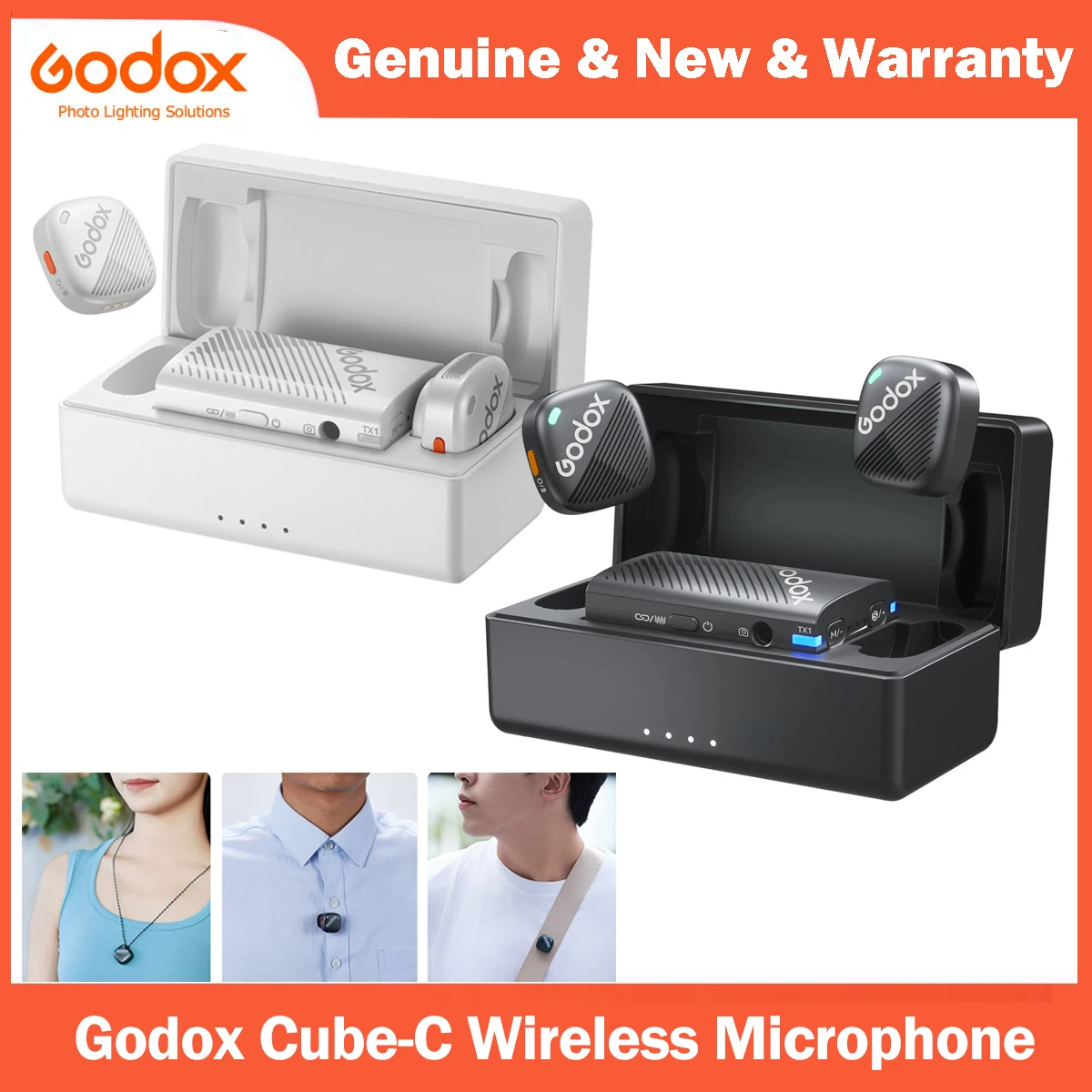 Condenser Microphone Kit - GODOX Cube-C Kablosuz Yaka Mikrofonu, Kamera/iPhone/Android/PC