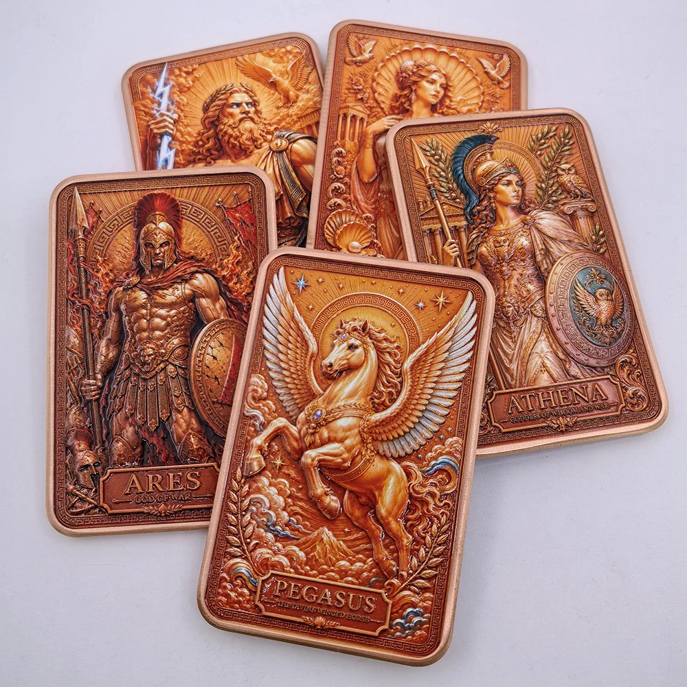 5 Designs 5 OZ .999 Fine Copper Ancient Greek Mythology Gods Commemorative Bar Zeus Ares Athena Pegasus Pattern Art Metal Gift