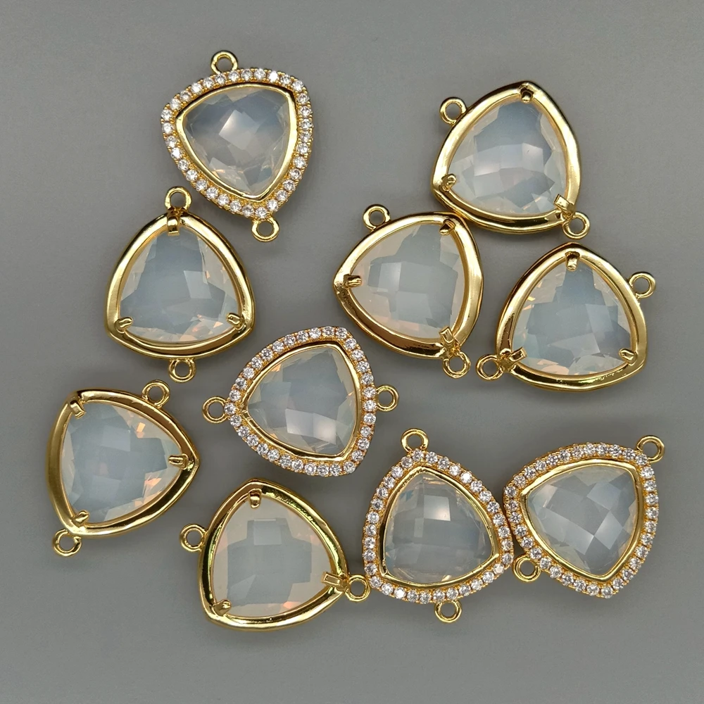 Wholesale 10 pcs White Crystal Gold Color Triangle Cz pave Connectors Bezel Double Ring Jewelry Finding
