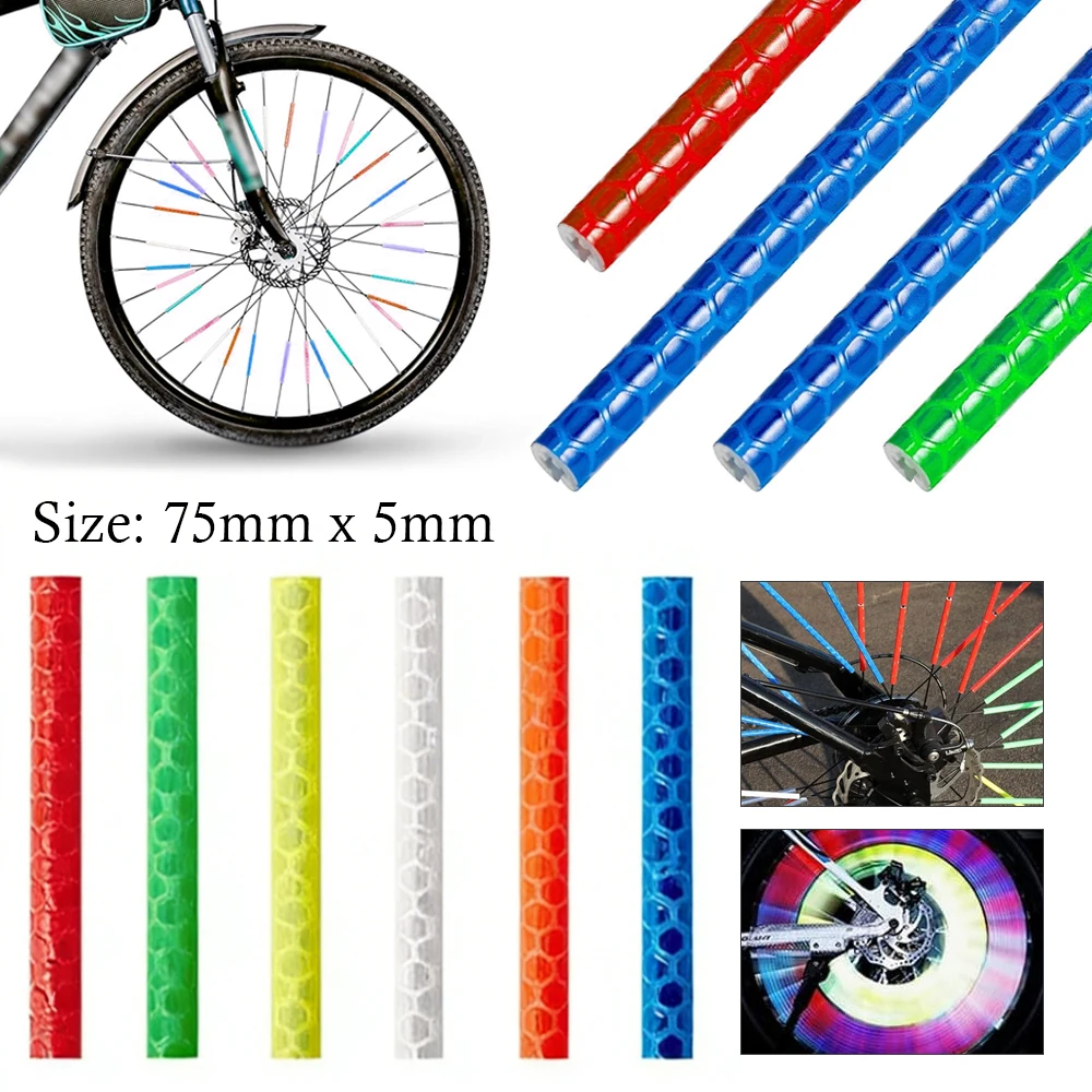 

12-72pcs Bag Bicycle Wheel Spokes Reflective Sticker Tube Strip Warning Light DIY 7.5cm Cycling Reflector Reflective Safety Kit