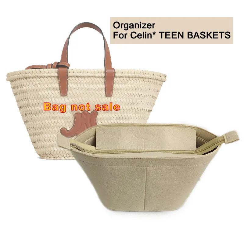 

Top Zipper Lid Trapezoid Liner,Bag Insert Organizer Fit For TEEN CELIN CLASSIC PANIER IN PALM LEAVES BASKETS 23x21x15cm