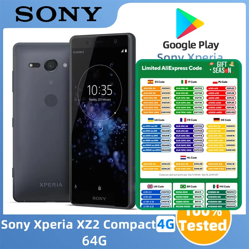 Sony Xperia XZ2 Compact 4g Smartphone CPU Snapdagon 845 Screen 5.0-inches 19MP Camera 2870mAh Battery Used Phone