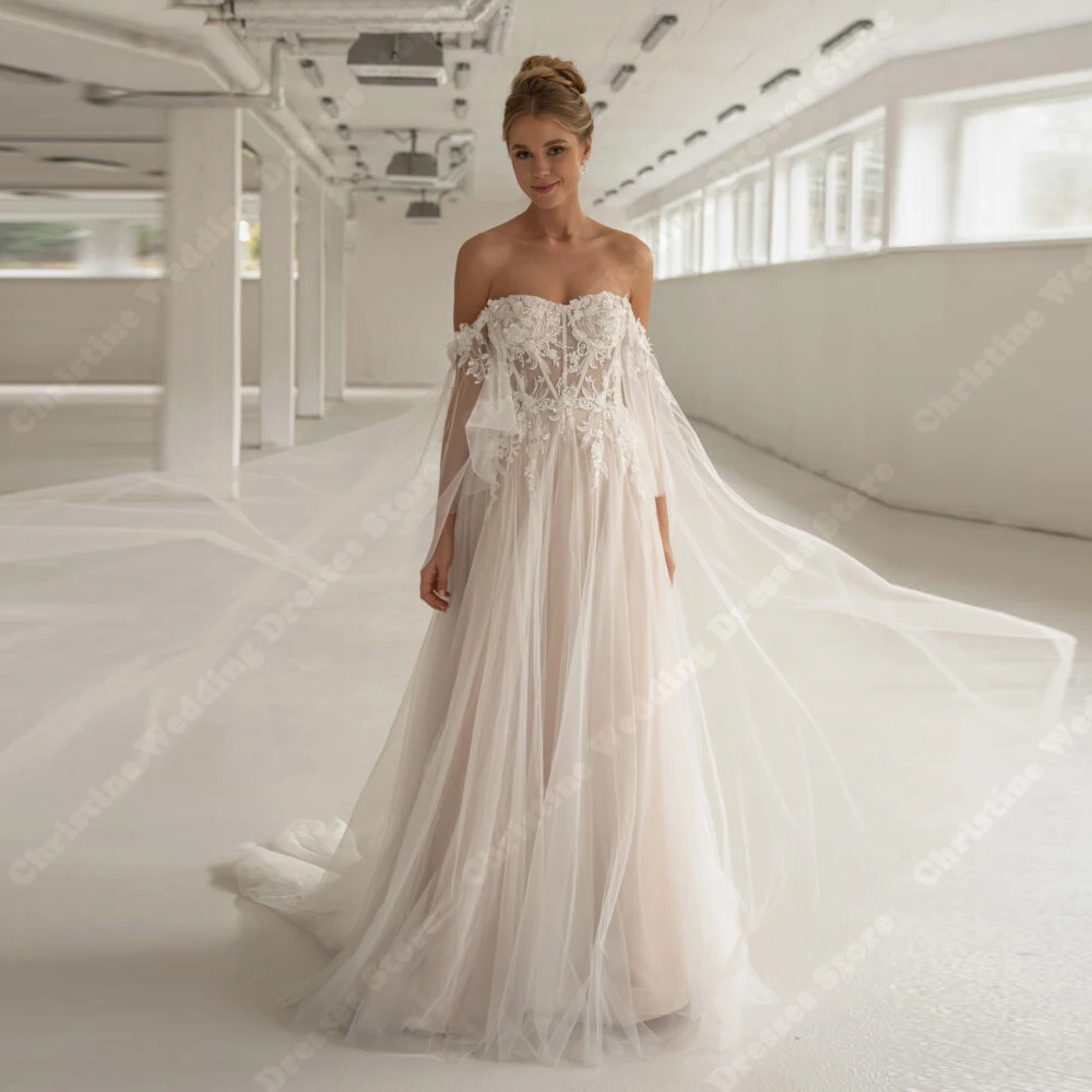 

Elegant Sleeveless A-Line Women Bridal Gowns Exquisite Lace Print Wedding Dresses Engagement Banquet Vestido De Novia Customized