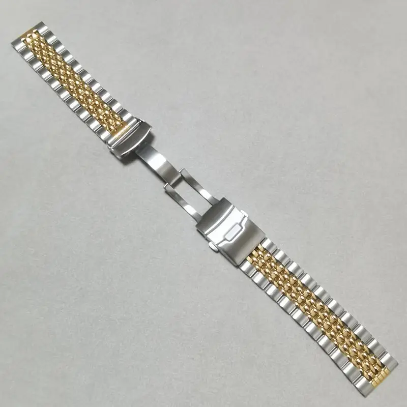 SKX007 20mm 22mm Middle Gold Straight End Rice of Beads Stainless Steel Watch Straps Bands Braclet for SKX 007 009
