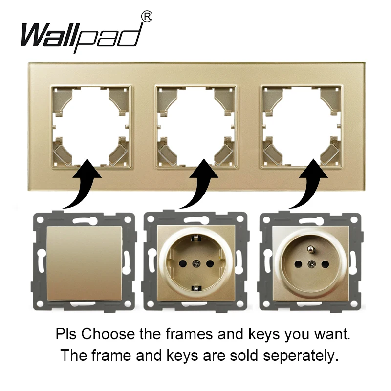 DIY EU Gold Glass 1 2 3 ON OFF Light Switch Wall 16A French European Power Socket with USB Type C  Outlet Wallpad 220V