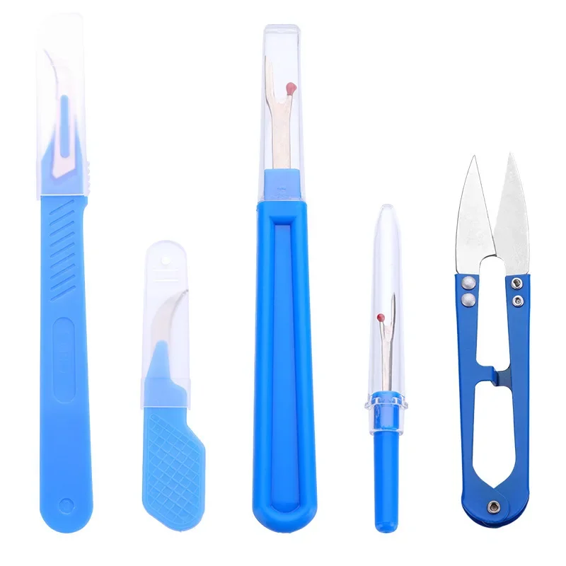 5 Stück/Set blaues Nähmaschinen-Set, einschließlich Faden-Tränenmaschine, Nahttränenmaschine und Schere zum Entfernen von Stichen