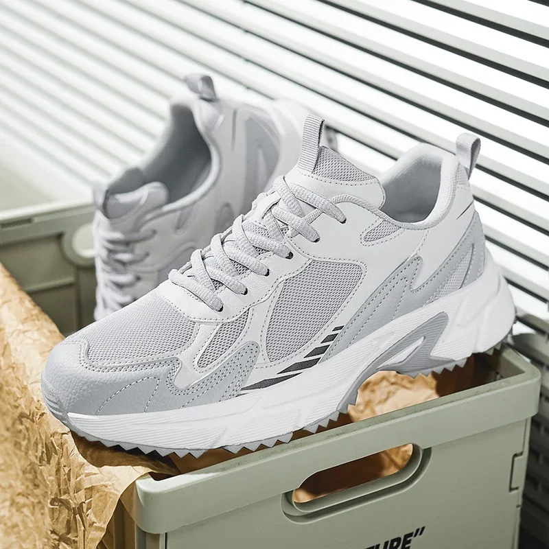 

Мужская повседневная спортивная обувь 2025 года, кроссовки большого размера на толстой подошве с воздушной подушкой, амортизирующая и дышащая сетка