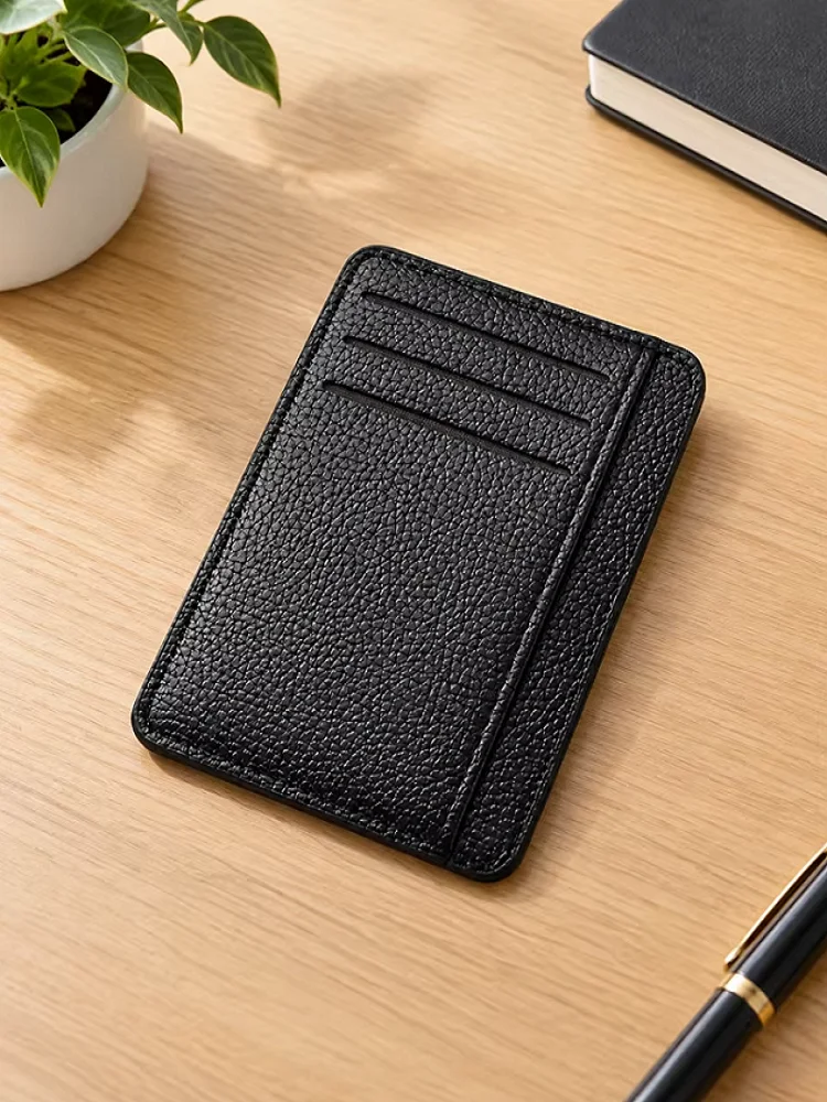 HTMCK Men's Slim Front Pocket Wallet, RFID Blocking Credit Card Holder, Minimalist Portable Leather Purse