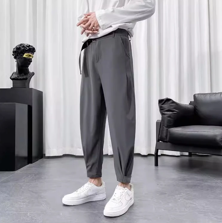 Nine point casual pants men's summer ins trendy brand hanging Western pants ice silk pants high-end sense Haren pants men