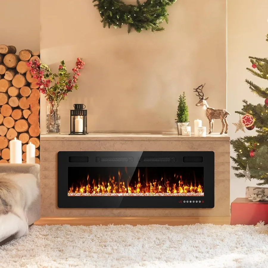 50 مدفأة كهربائية مثبتة على الحائط مع شاشة تعمل باللمس للتحكم عن بعد لغرفة المعيشة الحديثة وغرفة النوم أو