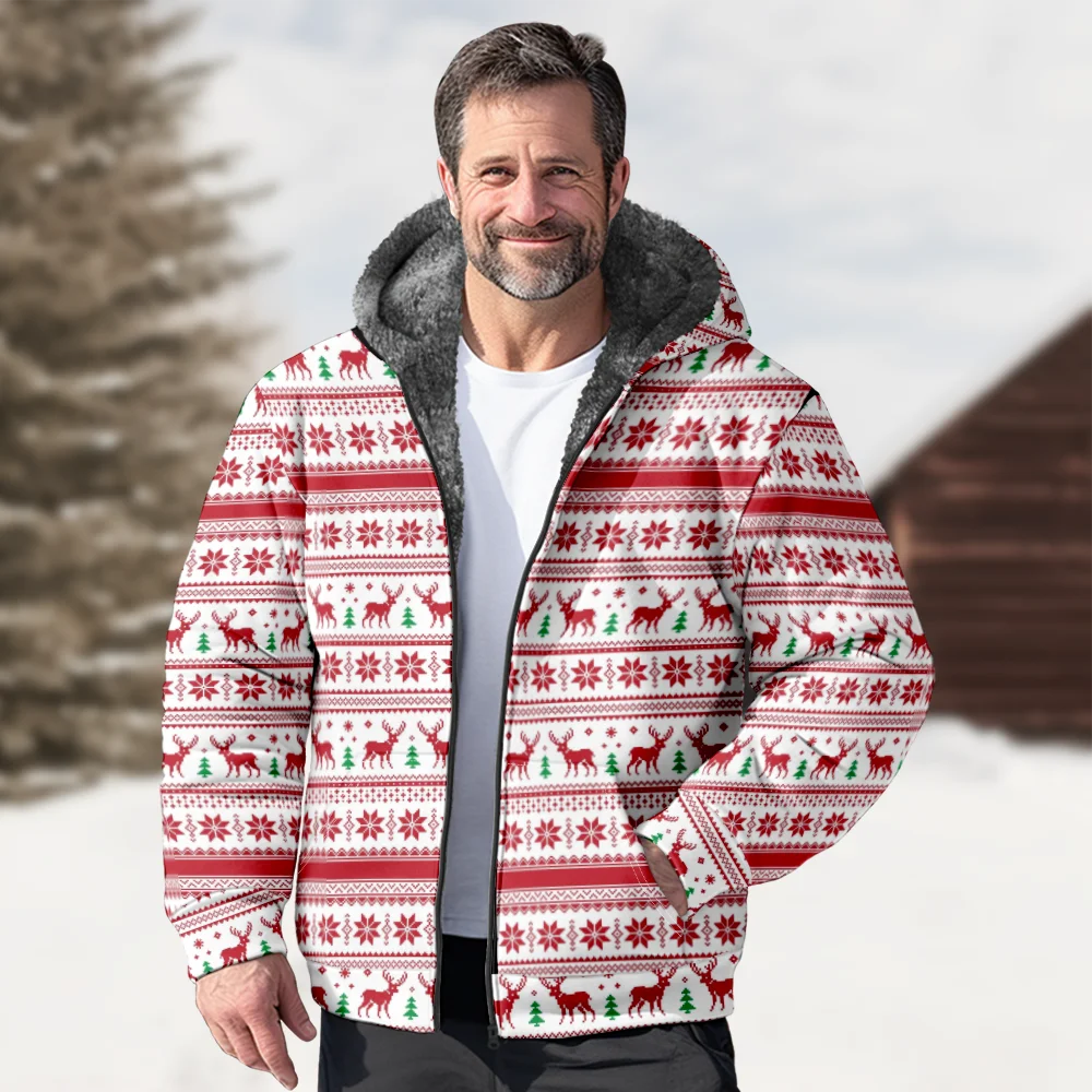 Men's Winter Jackets Coats,Reindeer geometric Pattern Cotton Clothes Overcoat Wrinkle-resistant Sports Party