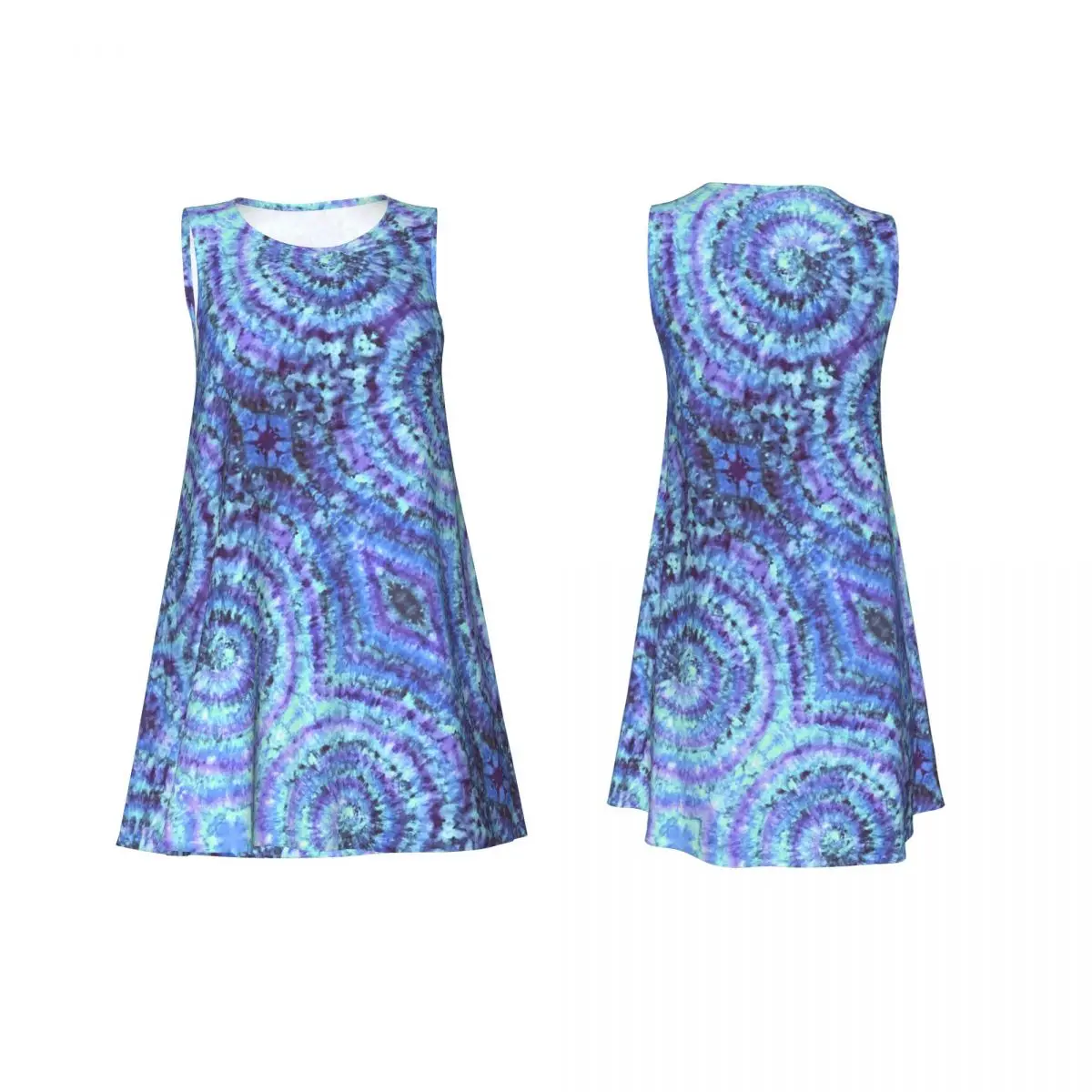 مخصص التعادل صبغ Shibori دائرة فستان الشمس فضفاض مع جيب مطبوعة بوهيميا المرأة بلا أكمام فستان لقضاء عطلة الشاطئ